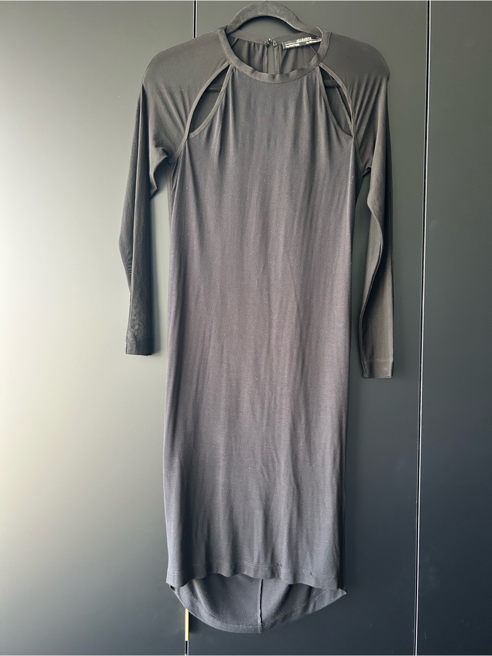 All Saints Black Sheer Long-Sleeve Cutout Midi Dress